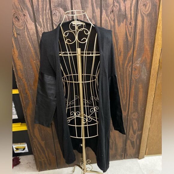 Zara black faux leather elbow open cardigan size medium - Picture 11 of 14